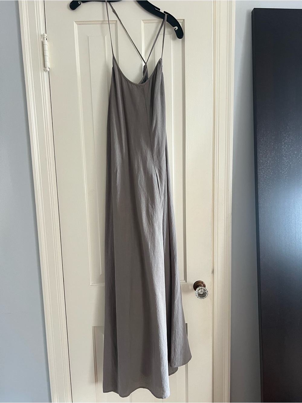 LACAUSA Grey Maxi Slip Dress with Spaghetti Straps
